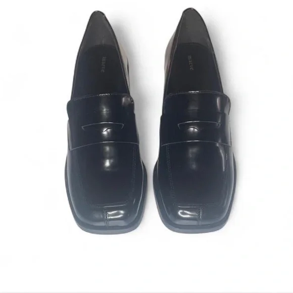 Maeve Anthropologie Square Toe Leather Penny Loafer Heels Black - Sz. 5-5.5 - Picture 4 of 8